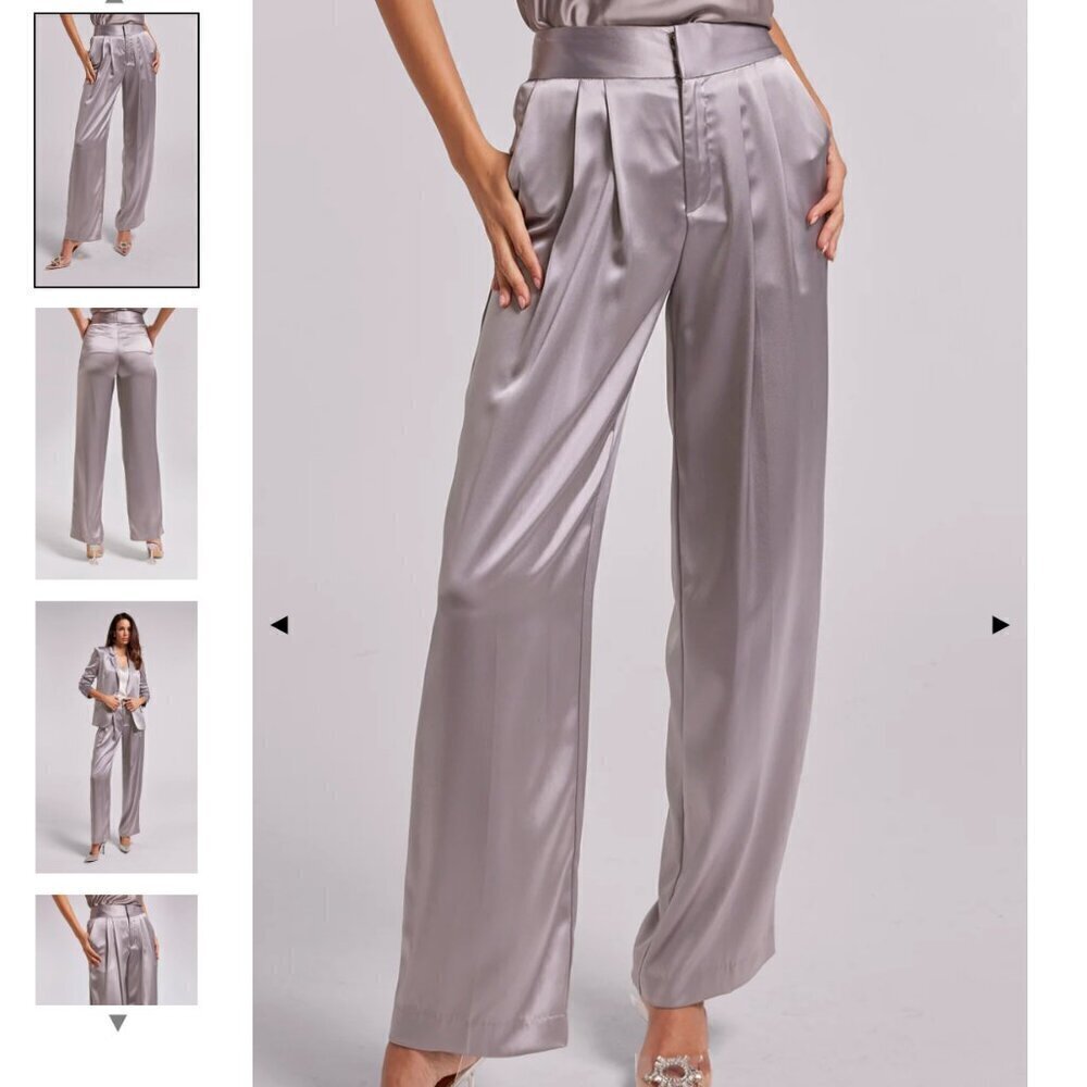Generation Love High Waisted Satin Pants - Silver Platinum | Dress Pants